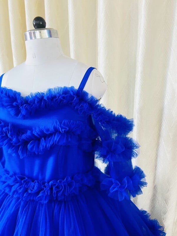 Blue Ruffle Elegance-party Wear