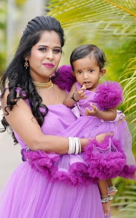 purple-kids-gown-mom and daughter